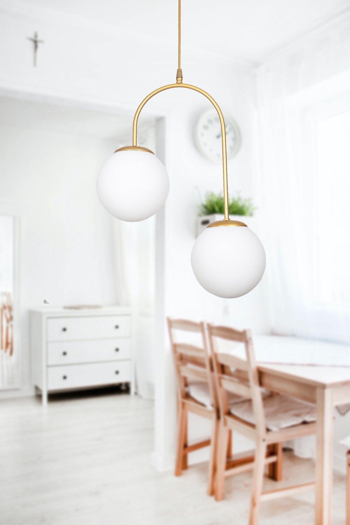 Janin Modern Pendant Lamp Antique Color Body White Glass Living Room - Kitchen - Bedroom 2 Piece Chandelier