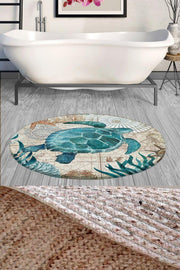 Else Decor Turtle Patterned Rope Straw Jute Knit Round Shower Front Bath Mat 120x120cm - Swordslife