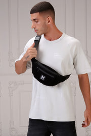 Unisex Black Suede 3-Compartment Cross Waist And Shoulder Bag
