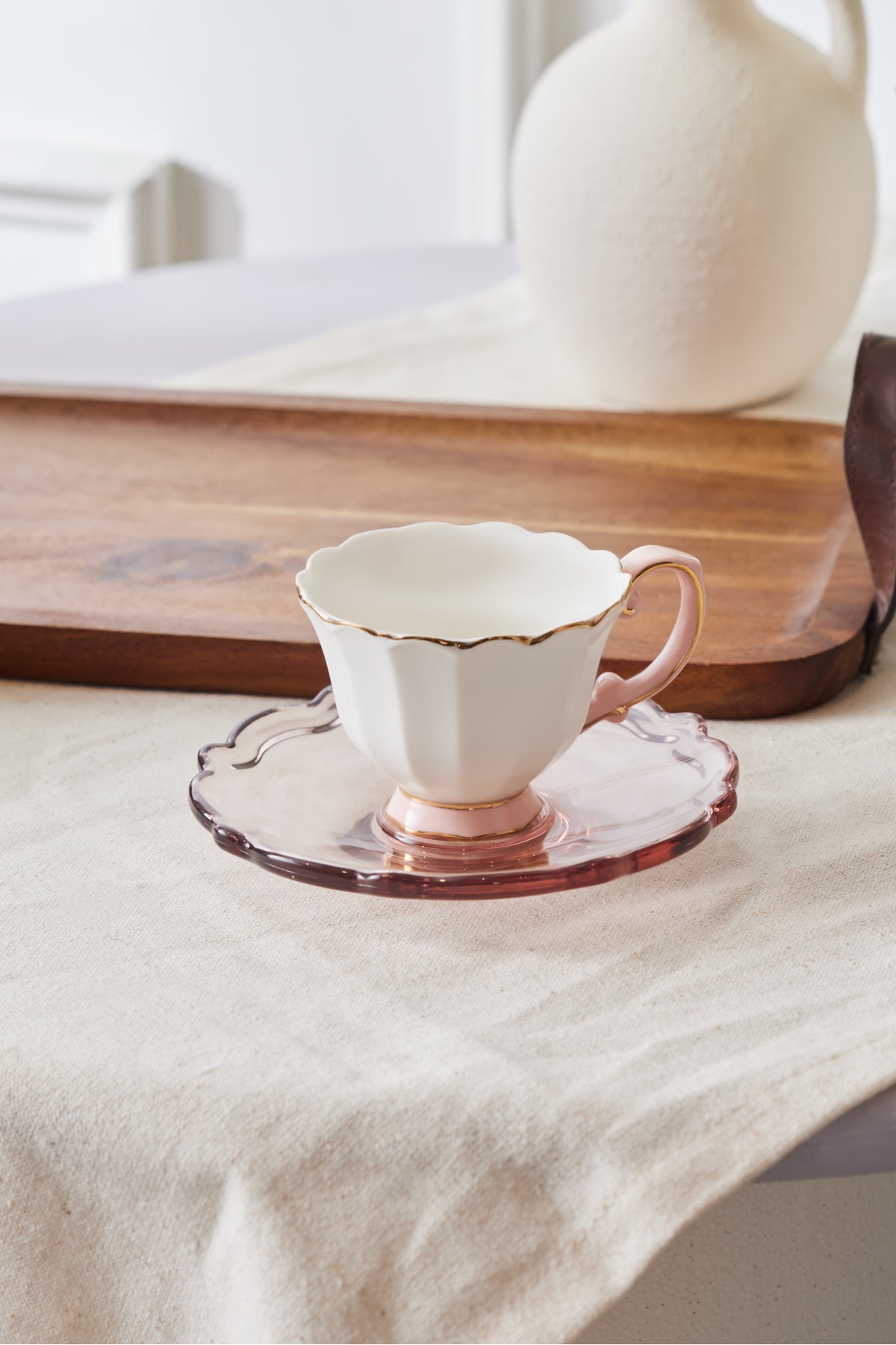 Samo Set Of 2 Person Pink Coffee Cups With Acrylic Plate 90 Ml