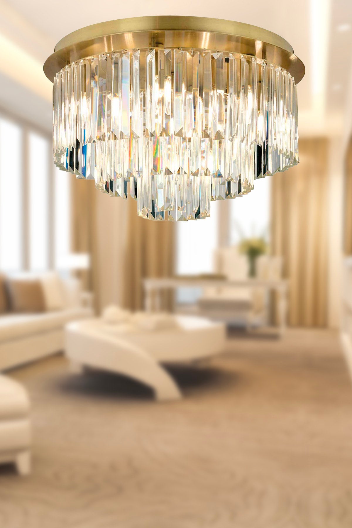 swordslife Runder Trommelkristallstein Modernes Design Kristall Wohnzimmer Kronleuchter