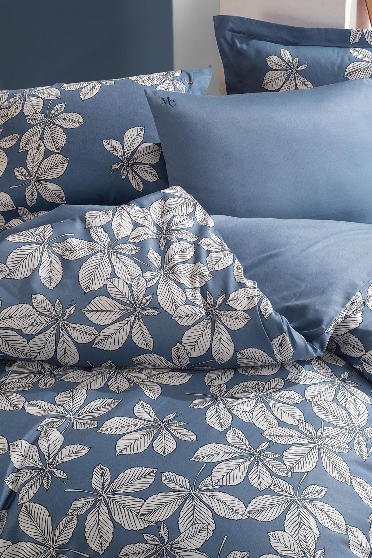 Marronier Blue Cotton-Satin Double Bed Sheet and Pillowcase Duvet Cover Set - Swordslife