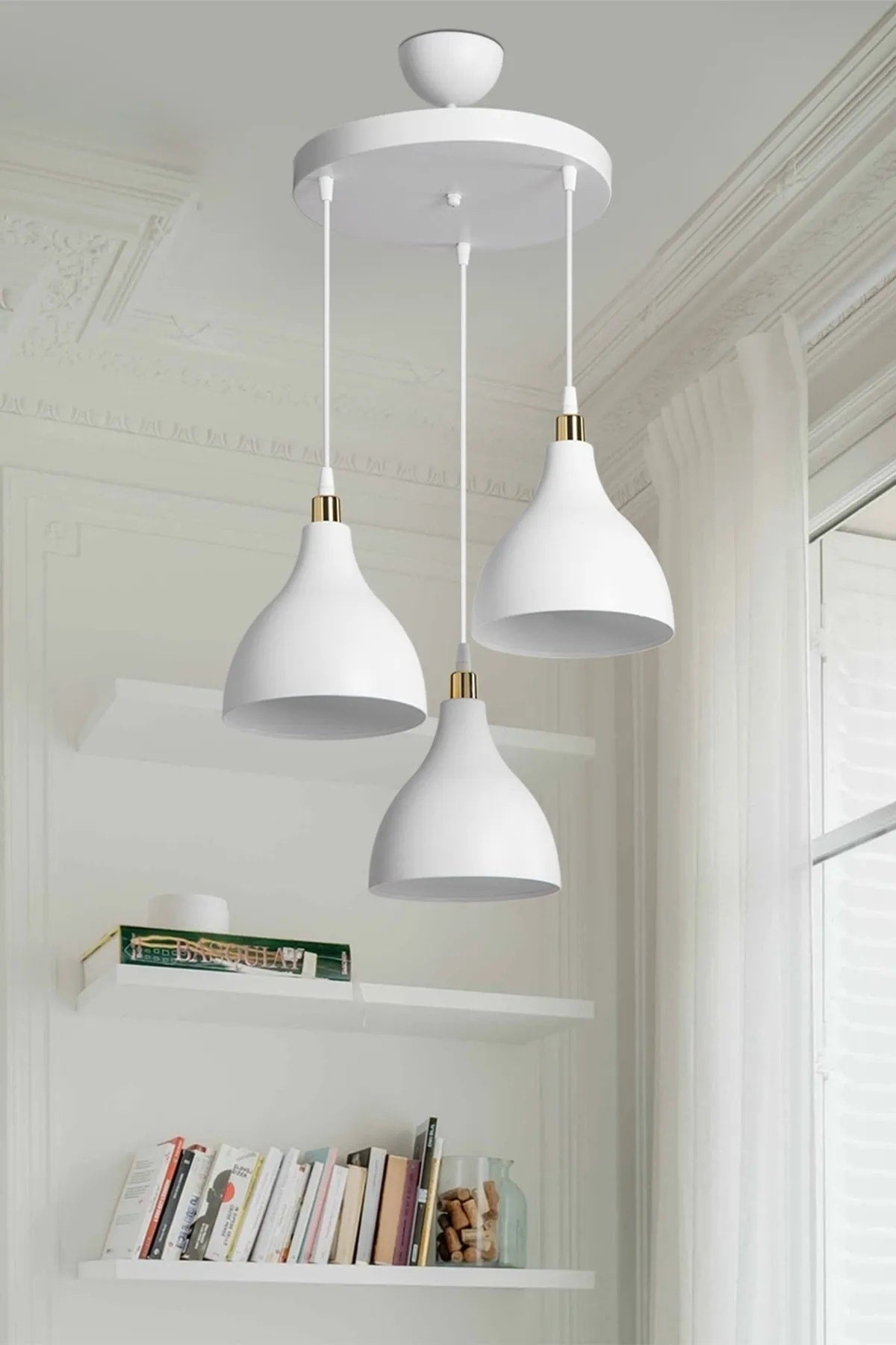 3-Piece Hanging White Pendant Lamp Chandelier Bedroom Living Room Kitchen Corridor Lamp