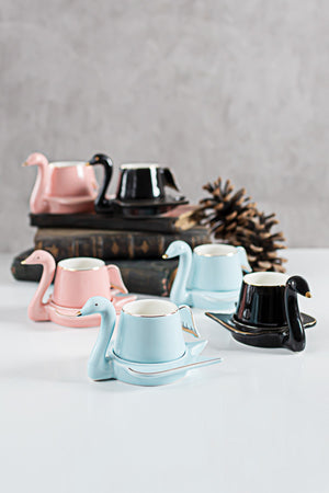 Swan 12 Piece Coffee Cup Set For 6 People Black Blue Pink 70 Cc