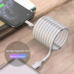 New Magic Rope Magnetic Absorption Data Cable TPE Magnetic Fast Charging Cable For Type-c Retractable Easy Storage - Swordslife