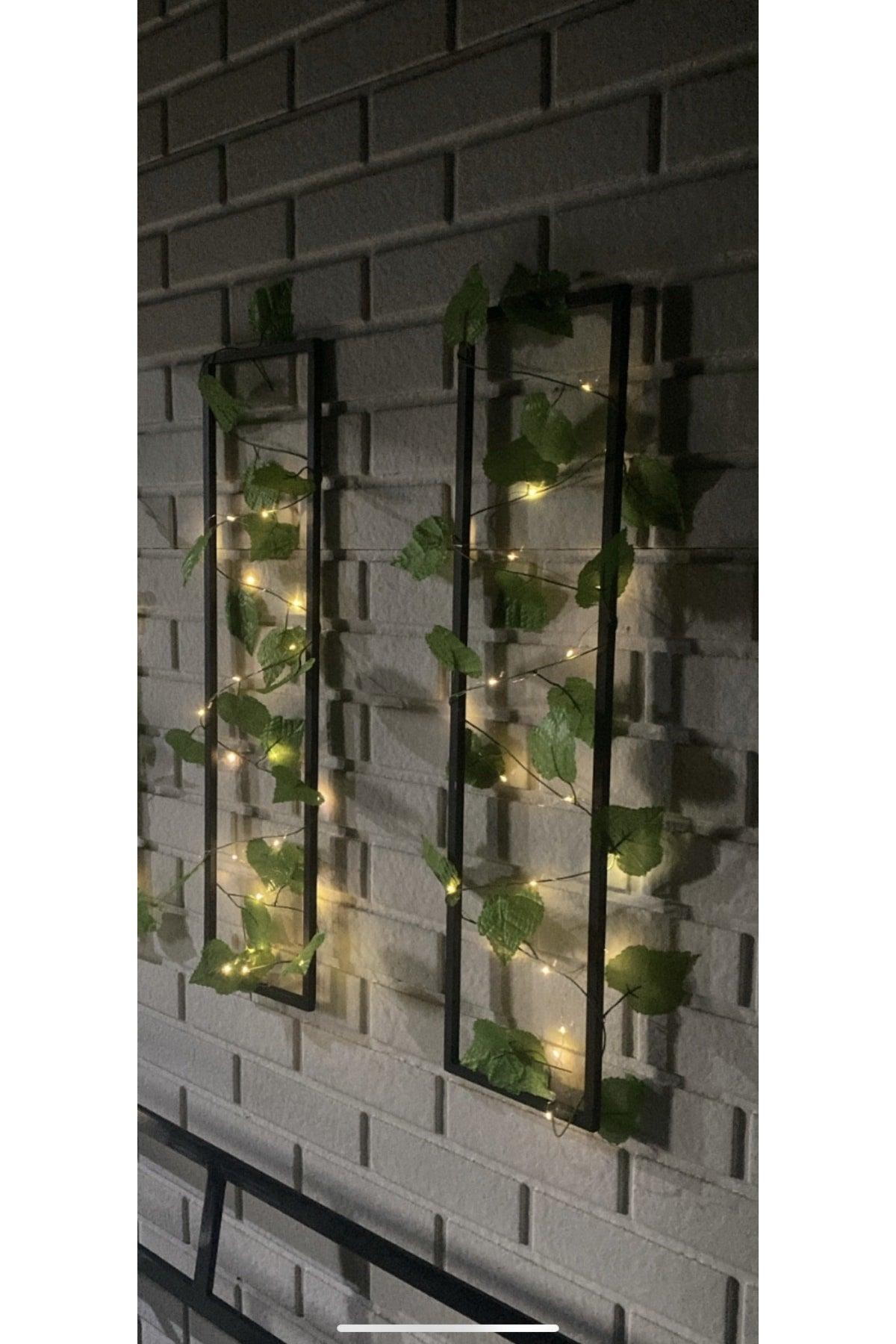 2 Pieces Battery Led Ivy Winter Garden Balcony Metal Arrangement Artificial Flower Lux Dowry Home Wall Mounted - Swordslife