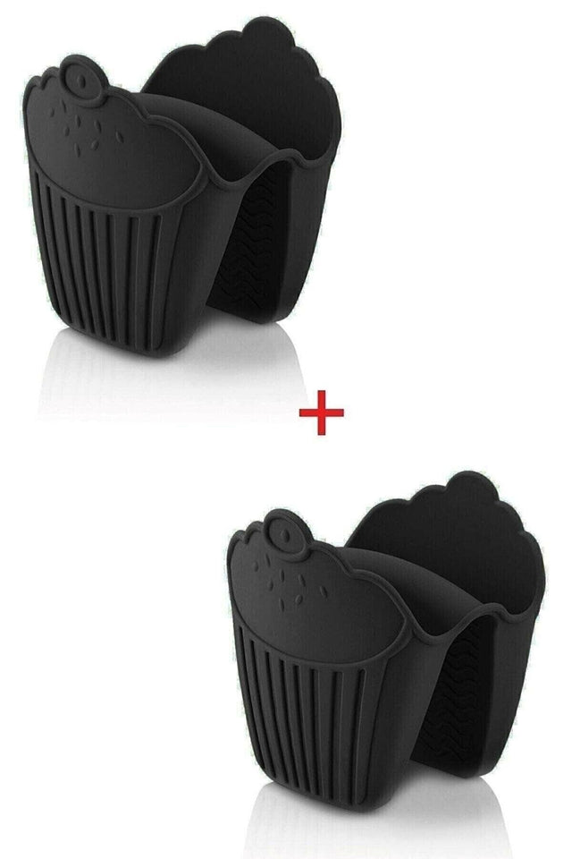 2 Pcs Silicone Oven Gloves Heat Insulated Non-Slip Microwave Oven Cookware Tray Black - Swordslife