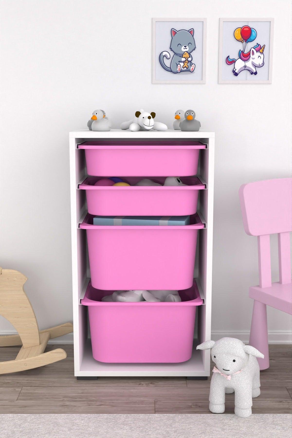 2 Large and 2 Small Toy Cabinets with Basket Kitchen Pantry Cabinet Pink - Swordslife