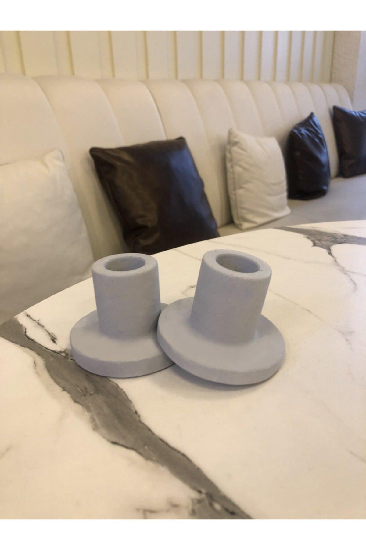 2 Pack Blue Concrete Candlestick Candle Holder Muml1013