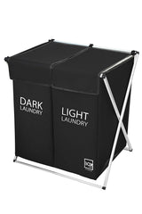 2-Compartment Laundry And Dirty Basket, Black, Machine Washable Fabric, 54x42x58 Cm - Swordslife