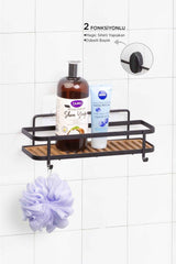 Rectangular Bathroom Shelf with 2 Functions Black Elegans Laminate - Either Paste or Screw - Swordslife