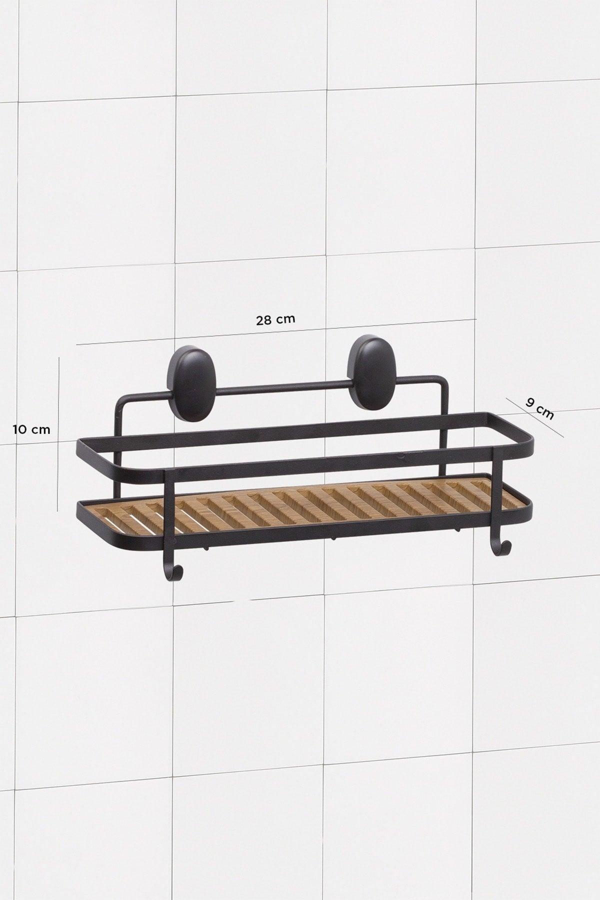 Rectangular Bathroom Shelf with 2 Functions Black Elegans Laminate - Either Paste or Screw - Swordslife