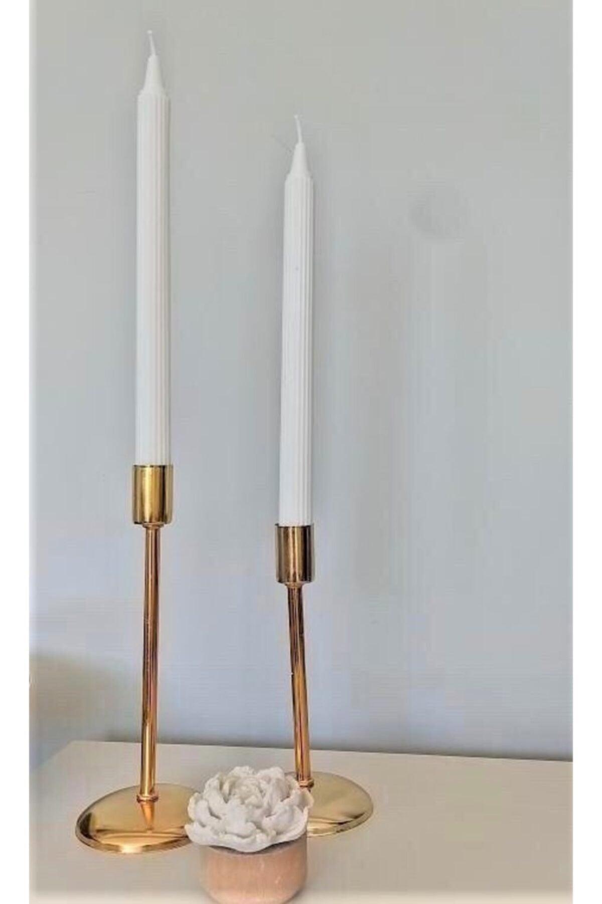 2 White Striped Candlestick Candles - Swordslife