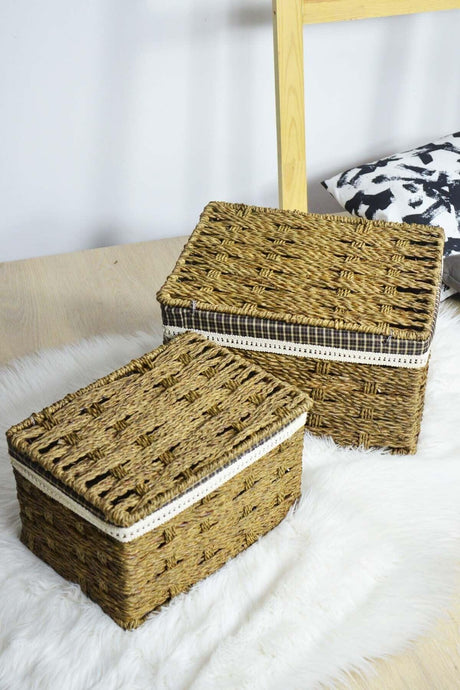 2 Lid Large Wicker Lid Basket Box - Swordslife