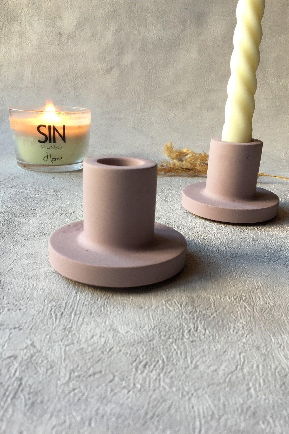 2 Candlestick Candle Holder Concrete Plum - Swordslife