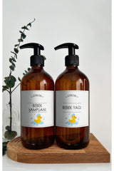 Set of 2 500ml Amber Brown Glass Bottle Baby Shampoo & Baby Oil White Label - Swordslife