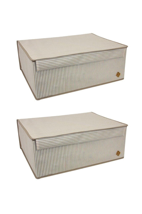 Set of 2 Multi-Purpose Brown Striped Plinth Box - Swordslife