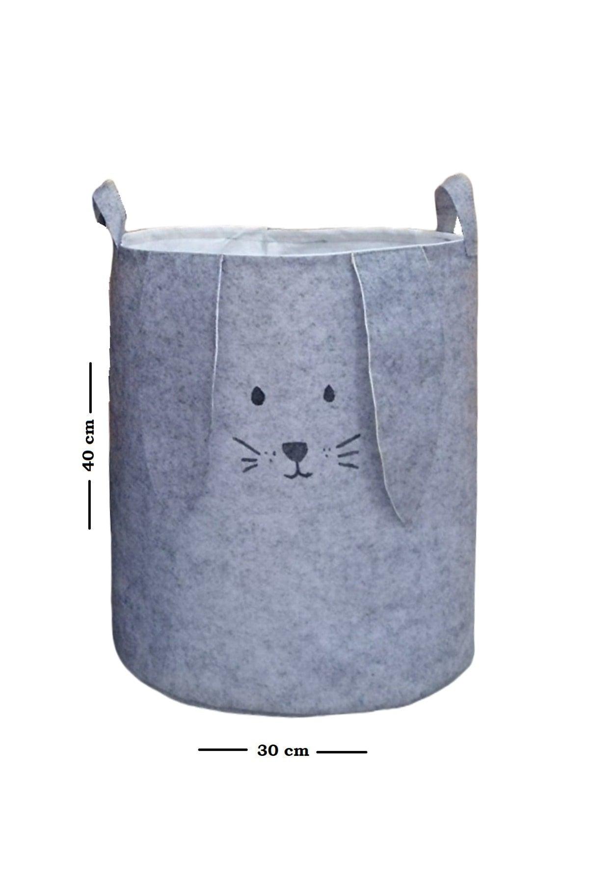 2 Pcs Rabbit Figured Toy Basket, Laundry Basket with Carrying Handle, Gray Collapsible Basket - Swordslife