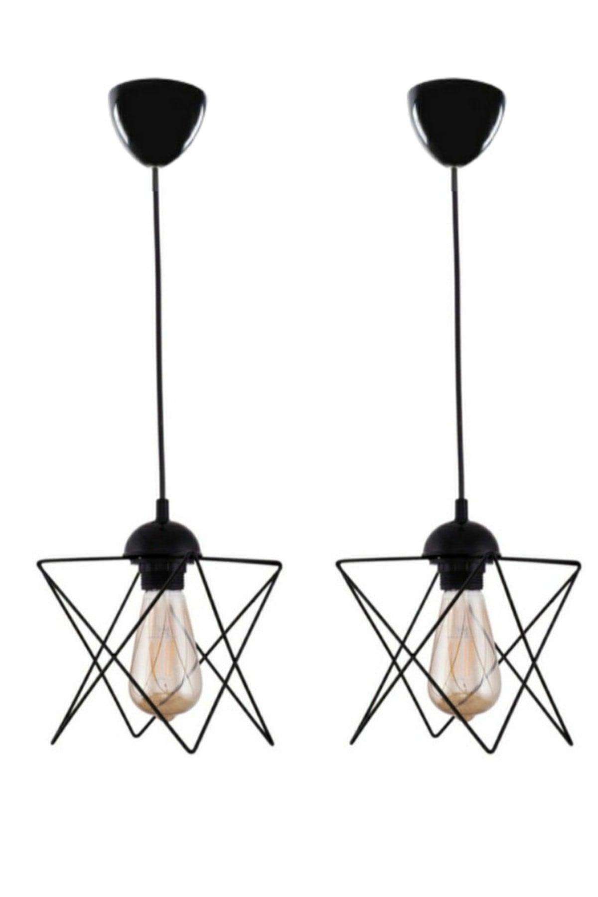 2 Pieces Single Black Pendant Chandelier