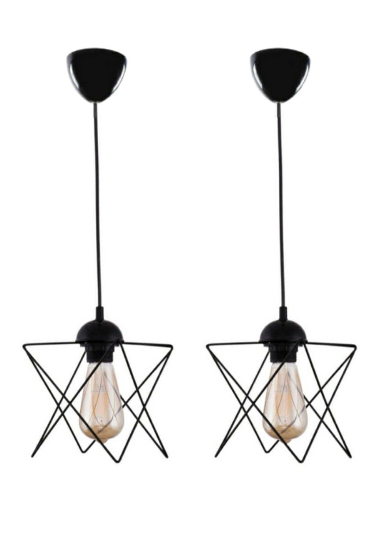 2 Pieces Single Black Pendant Chandelier