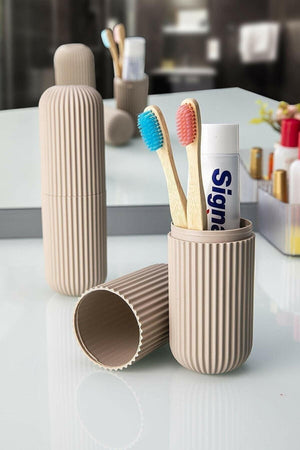 2 Pcs Travel Accessory Carrying Container Glasses Toothpaste Toothbrush Storage Box Cappucino - Swordslife