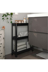 2 Pieces Wheeled Rectangular 3-Tier Shelving Unit Black - Kitchen Bathroom Shelf Very Useful - Swordslife