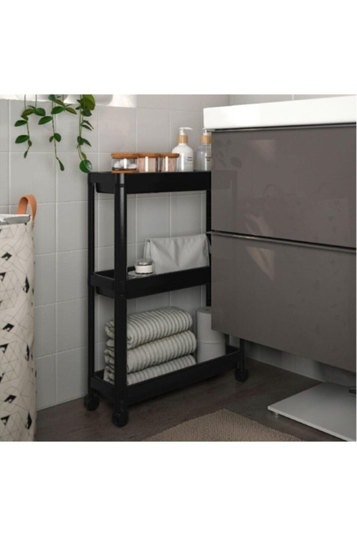 2 Pieces Wheeled Rectangular 3-Tier Shelving Unit Black - Kitchen Bathroom Shelf Very Useful - Swordslife