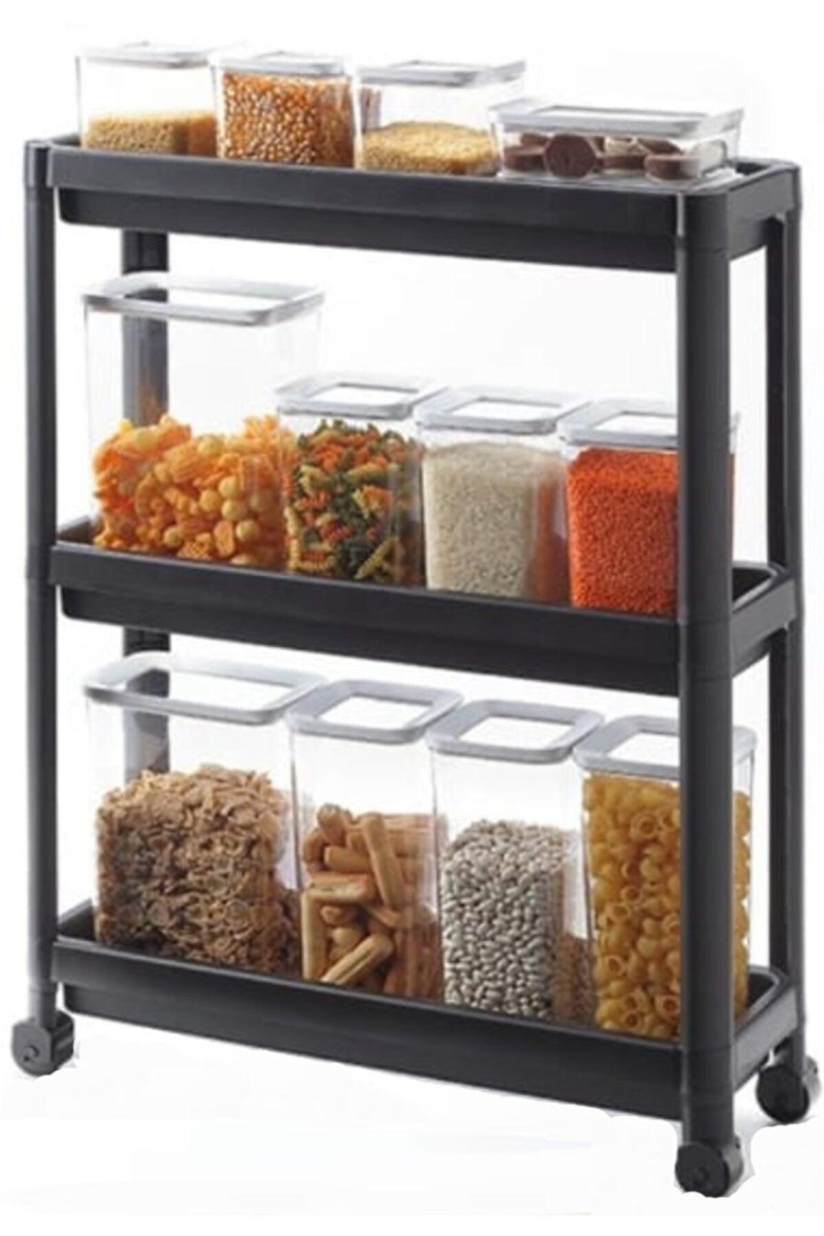 2 Pieces Wheeled Rectangular 3-Tier Shelving Unit Black - Kitchen Bathroom Shelf Very Useful - Swordslife