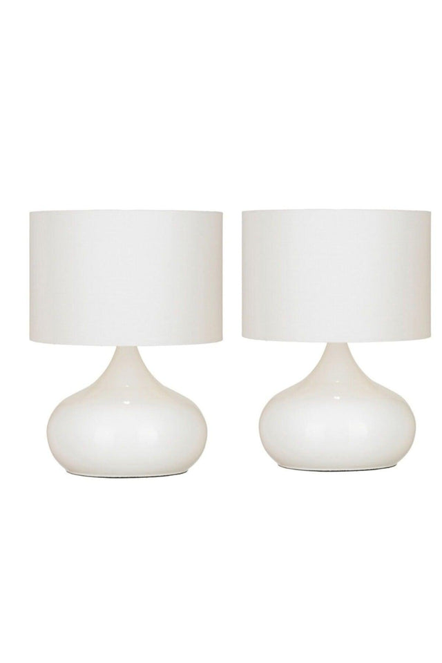 2 Pieces White Ellipse Table Nightstand Showcase Lampshade White Fabric Headboard White Metal Leg - Swordslife