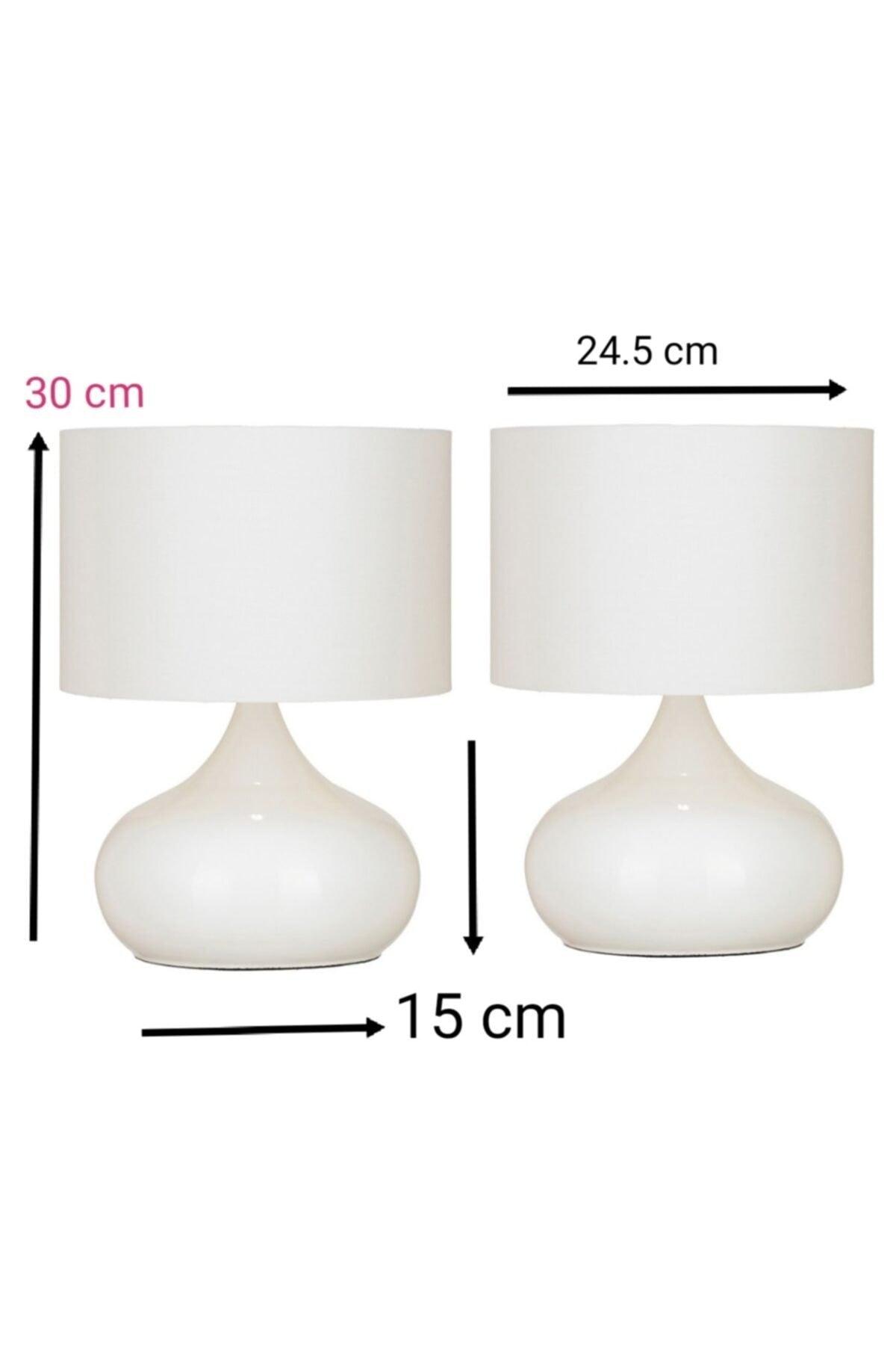 2 Pieces White Ellipse Table Nightstand Showcase Lampshade White Fabric Headboard White Metal Leg - Swordslife