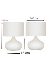 2 Pieces White Ellipse Table Nightstand Showcase Lampshade White Fabric Headboard White Metal Leg - Swordslife