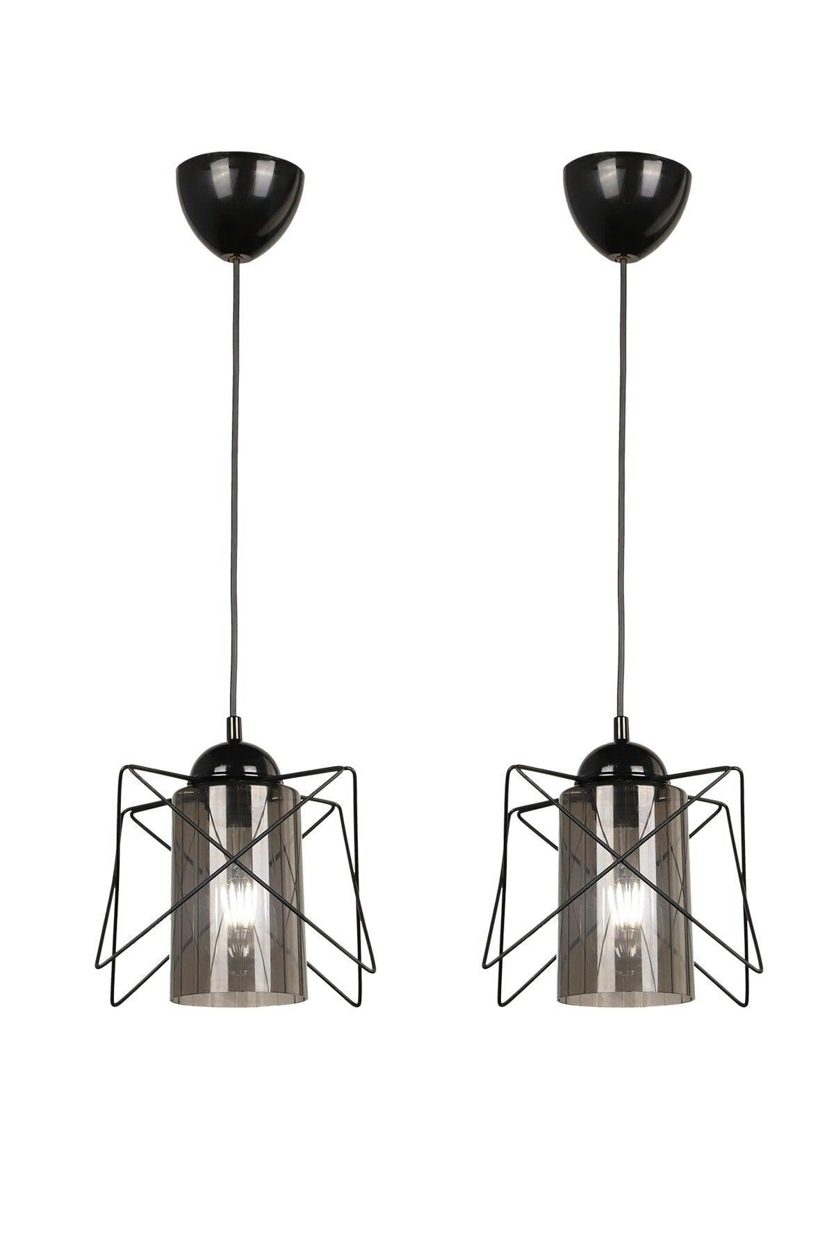 2 Pieces Zigzag Black Smoked Mica Single Pendant Chandelier - Swordslife