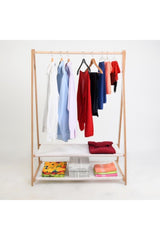 Wooden Leg Clothes Rack With 2 Shelves, Garment Hanger - Swordslife