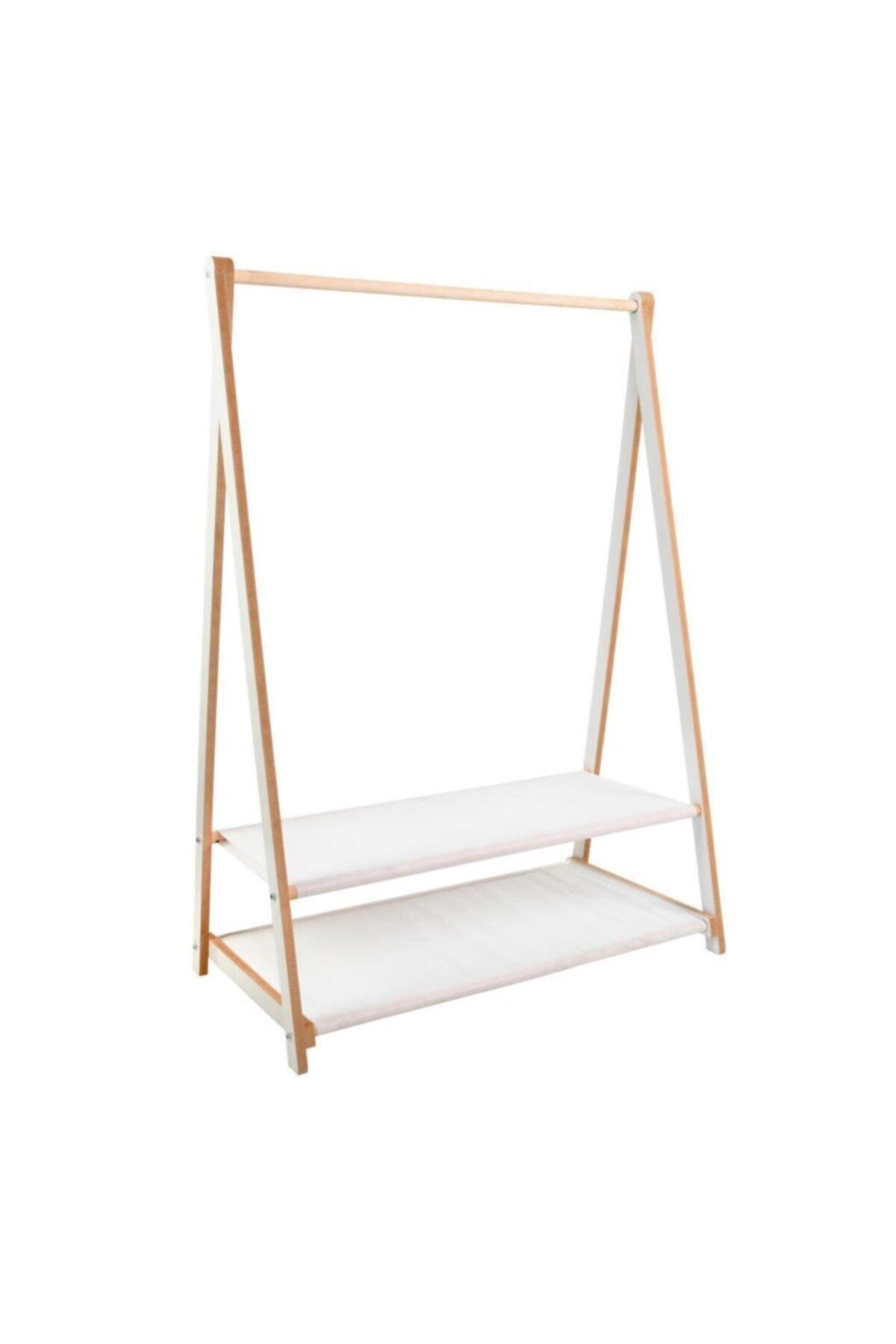 Wooden Leg Clothes Rack With 2 Shelves, Garment Hanger - Swordslife