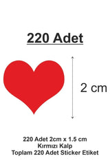 220 Pieces 2 Cm Adhesive Heart Shaped Red