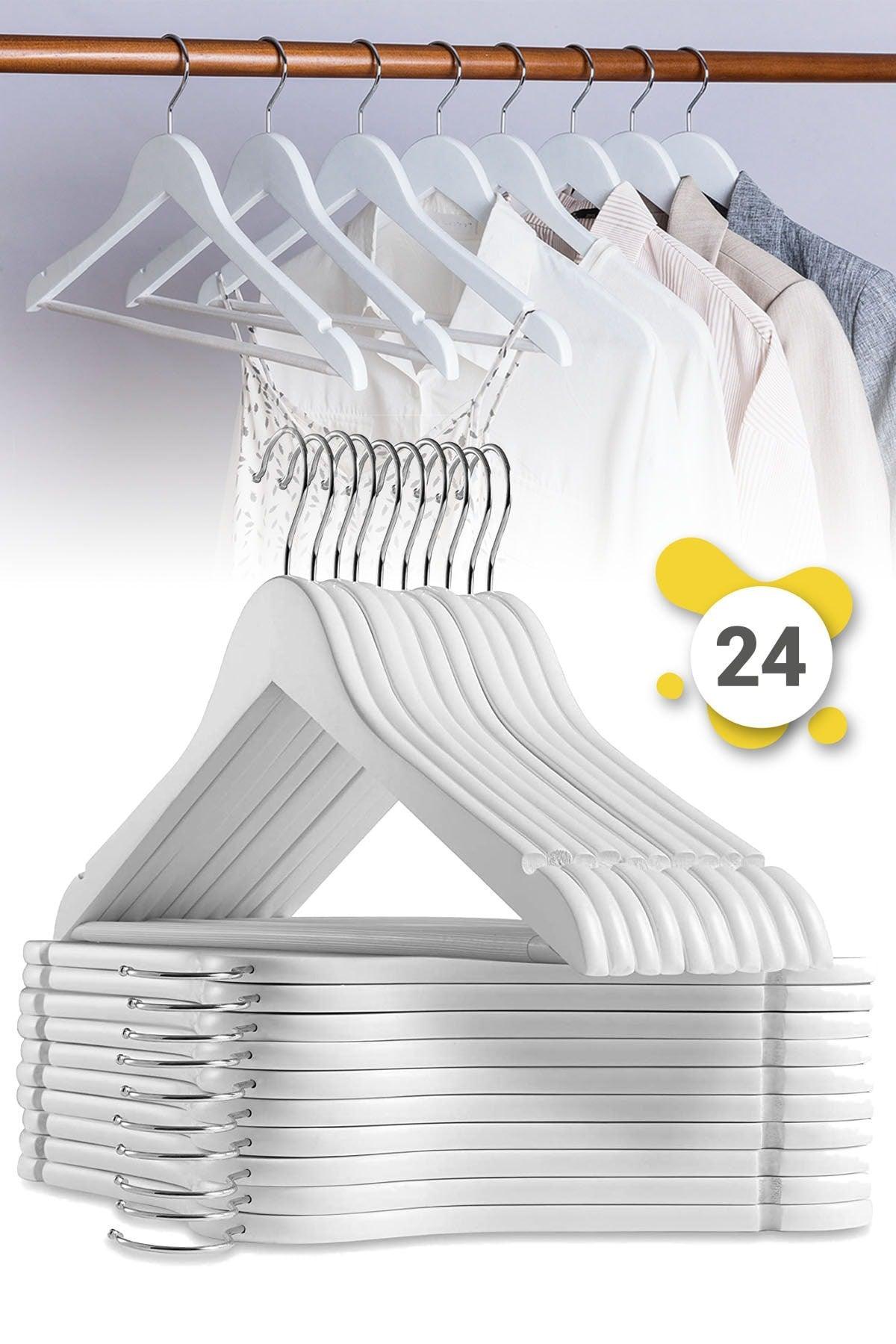 24 Pieces White Wooden Look Hanger 1st Class Hanger Clothes Clothes Hanger Skirt Pants Hanger - Swordslife