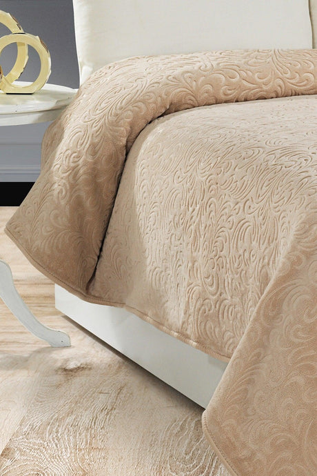 2.8 Kg Embos Printed Pamela Thick Double Blanket 230x240 Cm Cappuccino - Swordslife