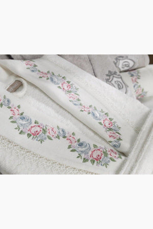 Lara Embroidered Bamboo Bathrobe Set Cream Stone - Swordslife