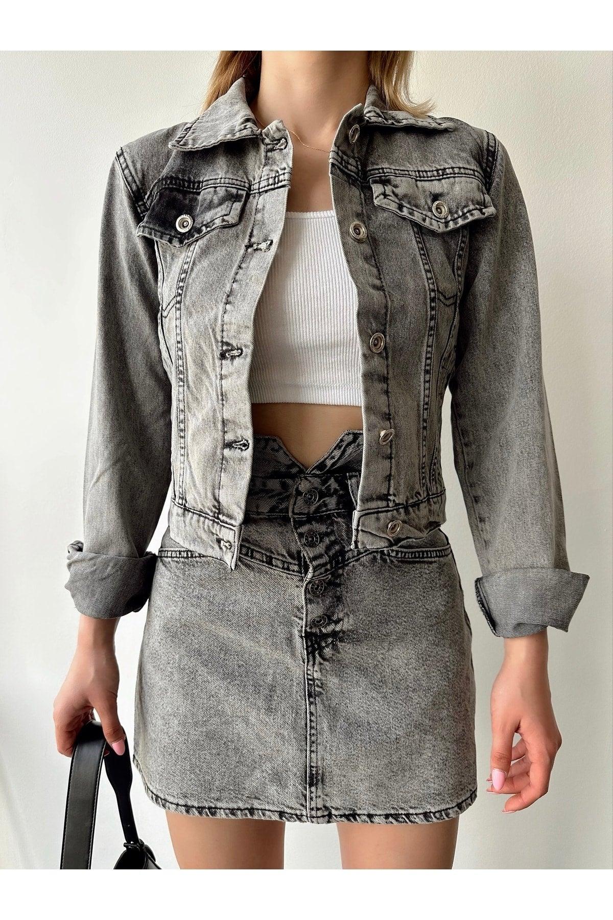 Gray Women's Oversize Denim Jacket - Swordslife
