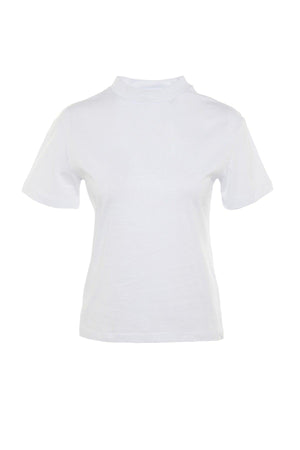 White 100% Cotton Basic Stand Up Collar Knitted T-shirt TWOAW20TS0096 - Swordslife