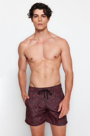 Schwarz-Orange Herren Standardgröße Geometrische Bademode Marine Shorts Tmnss22Ds0011