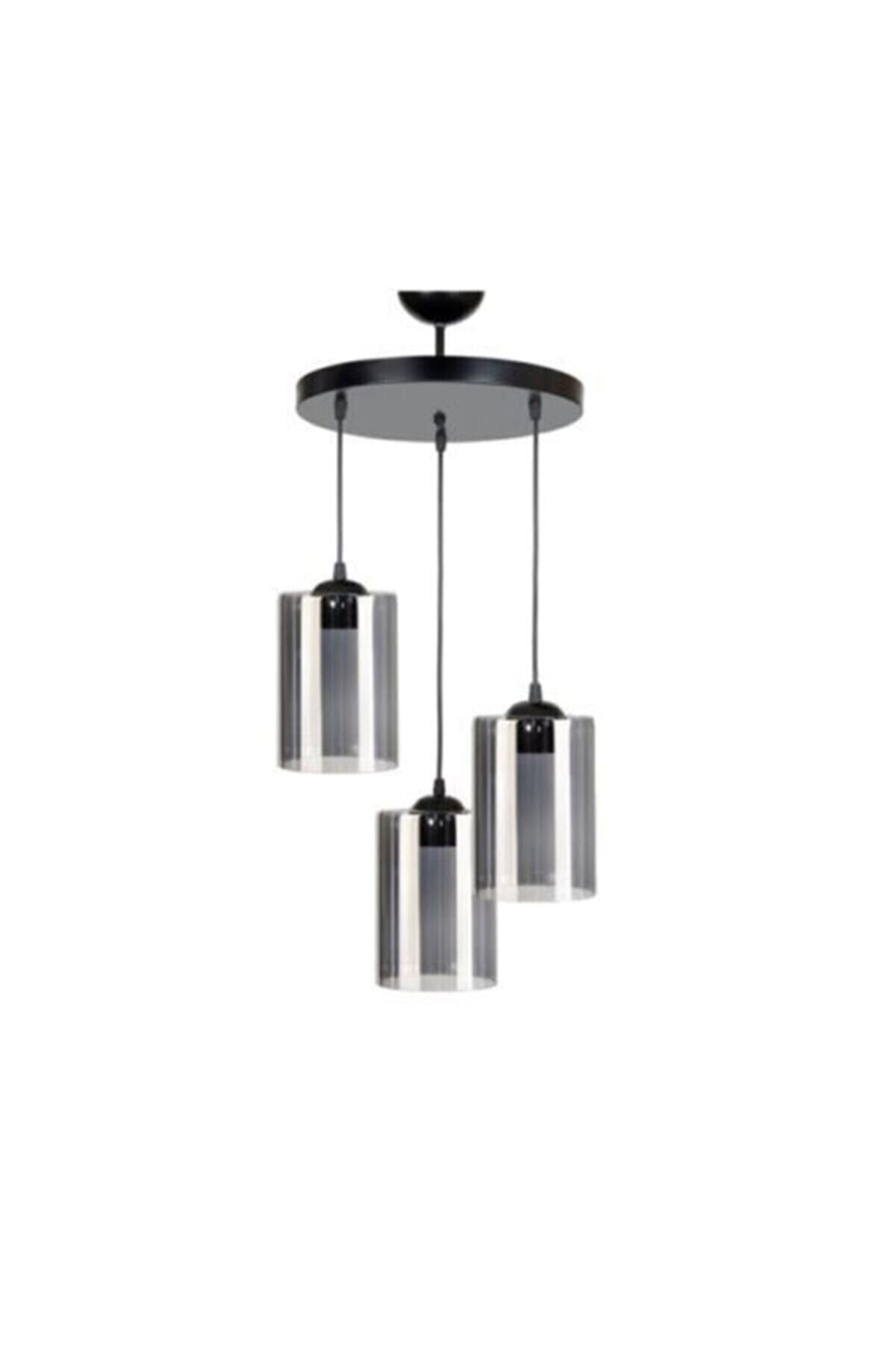 Modern Sports Model 3-Piece Smoked Genuine Glass Pendant Lamp Chandelier