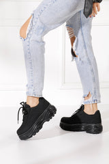 Casual Women's Black Suede Sneakers High Sole 6 Cm Comfortable Lightweight Sneaker 001