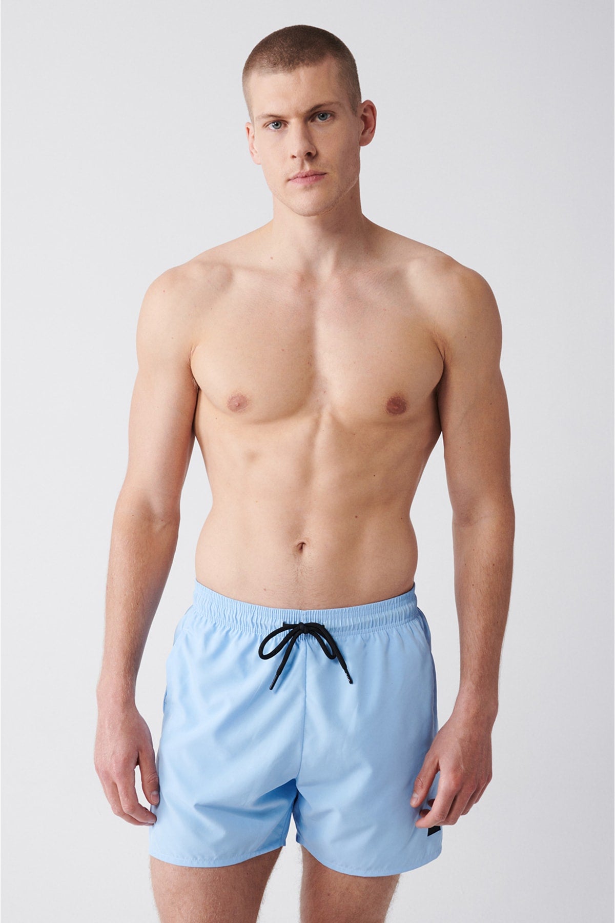 Men'S Light Blue Quick Dry Standard Size Straight Swimwear Marine Shorts E003801