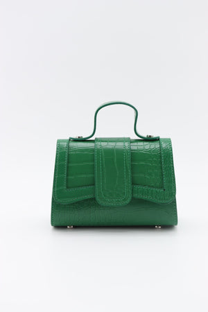 Women'S Green Leather Chain Strap Mini Hand And Shoulder Bag