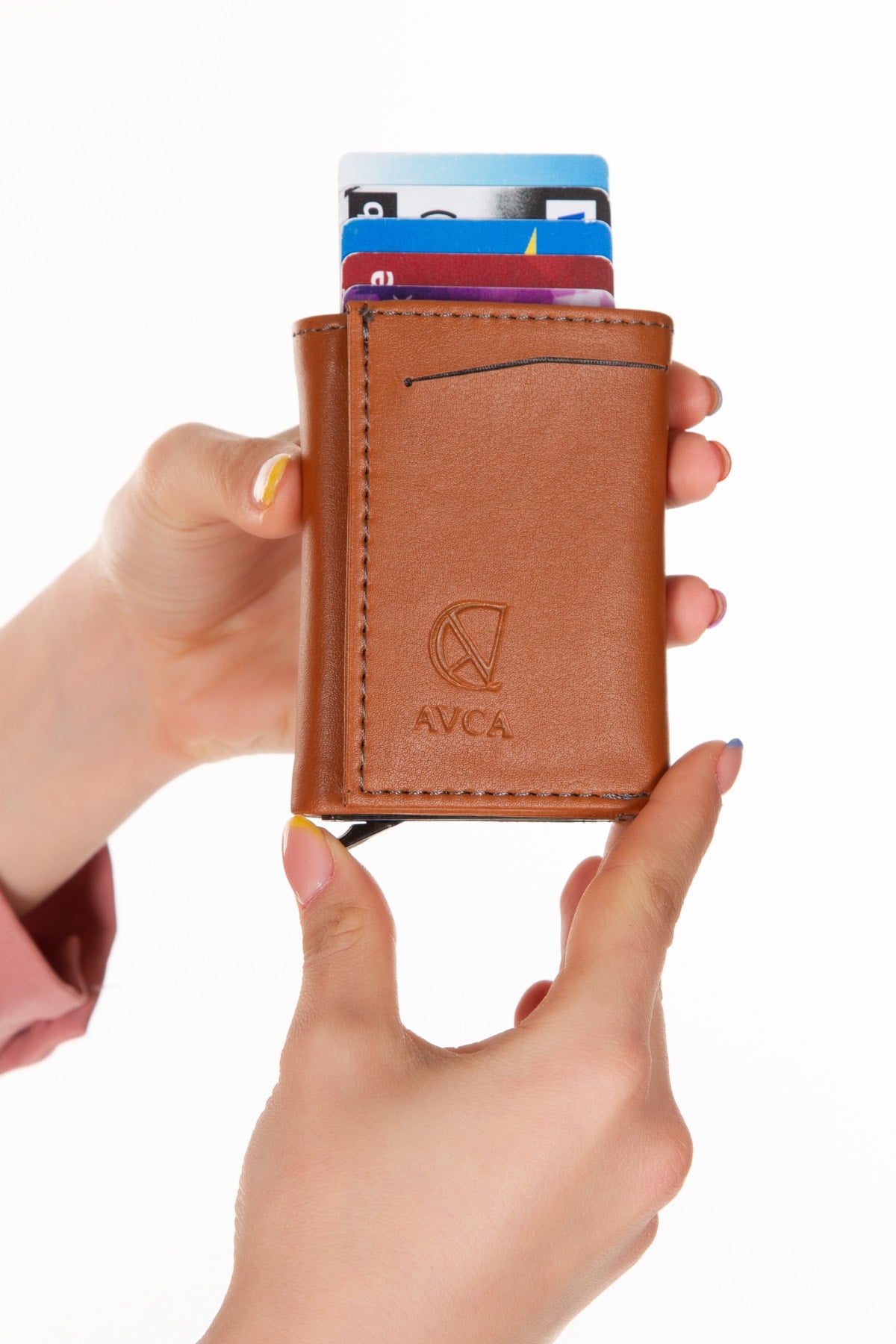 Men'S Vegan Leather Black Cash Money Compartment Sliding Mechanism Wallet Card Holder