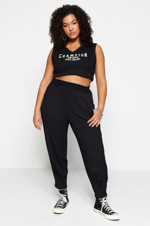 Black Carrot Fit Knitted Waist Elastic Trousers TBBSS23AR00002 - Swordslife