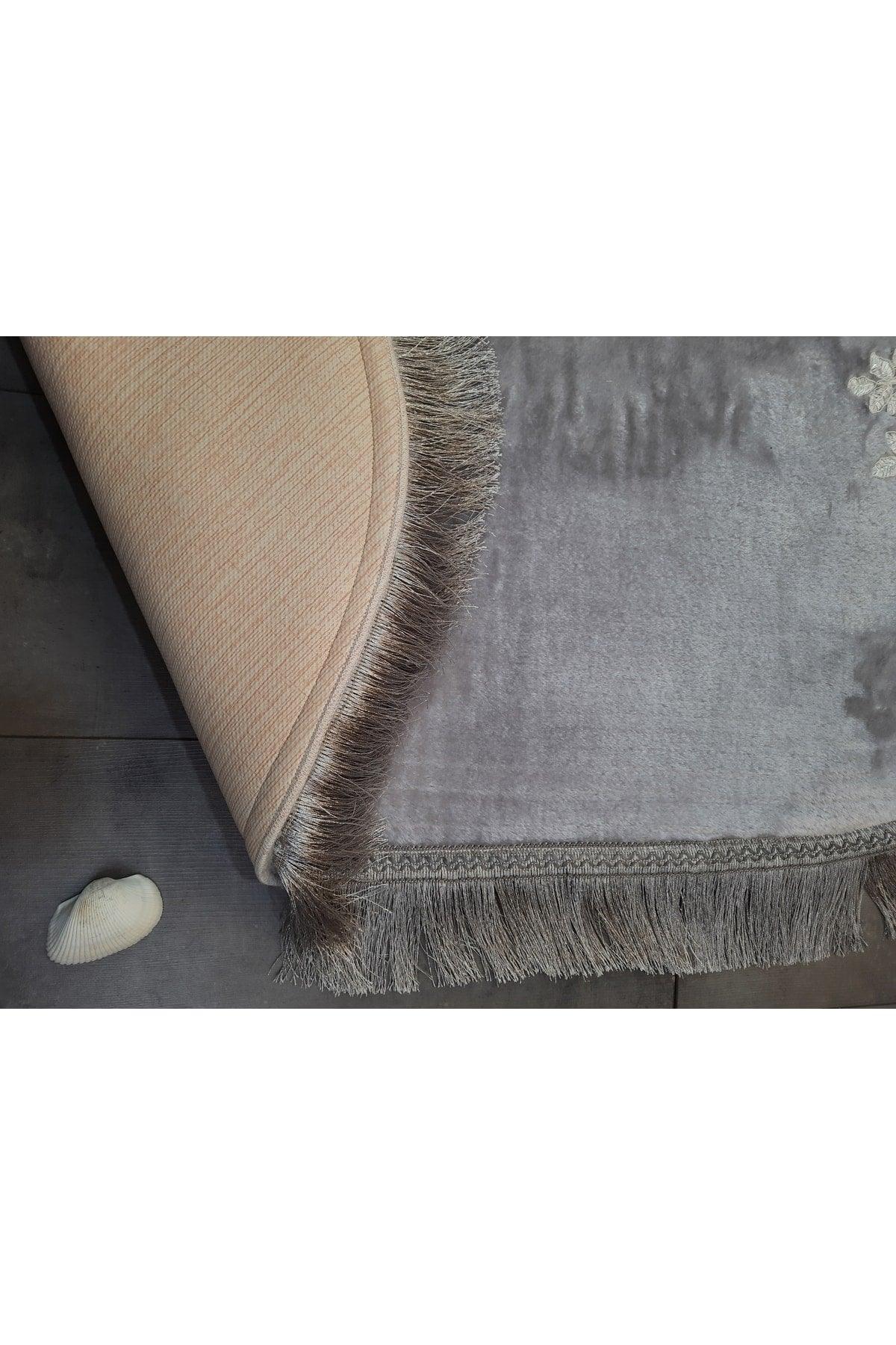 Algeria Fringed Gray French Lace 2 Piece Bath Mat Tasseled Dowery Closet Set - Swordslife