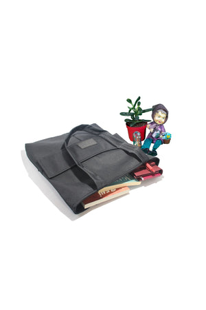 Women'S Black Bag Zippered Hand And Shoulder Bag Canvas Fabric Tote Bag