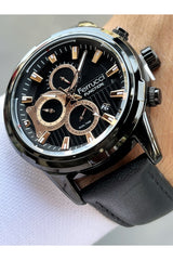 Functions of Active Black Color 3 Atm Waterproof Leather Band Men's Wristwatch